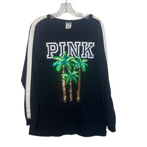 Victorias Secret Pink Long Sleeve Shirt Sequin Palm Trees Medium Black
